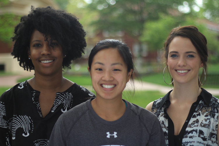 Tyler Greene, Becca Chen, and Jamie Doolittle of Queens University of Charlotte, in preparation for the Queens in Rio project.