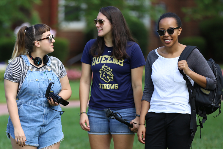 Abby Laine Faber, Ella Fox, and Hiwot Hailu of Queens University of Charlotte, in preparation for the Queens in Rio project.