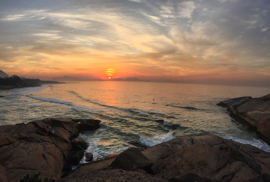 Sunrise at Ipanema Beach, Rio de Janeiro, Aug. 15, 2016. Photo by Caroline Henry of Queens University of Charlotte